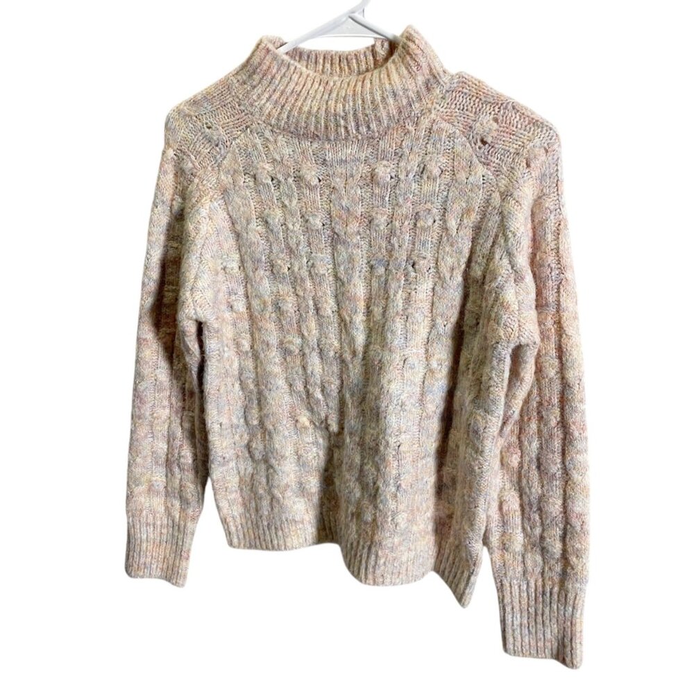 Heartloom XS Cable Knit Mock‎ Neck Sweater Multicolor Wool Blend